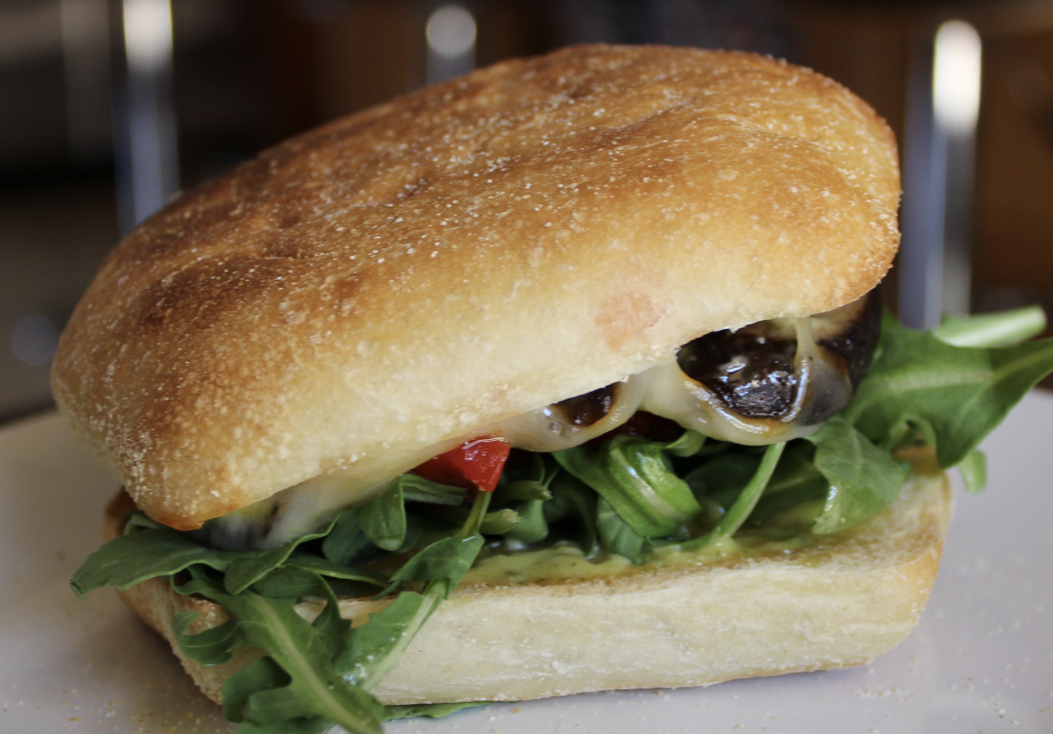 Balsamic Glazed Portobello Mushroom Sandwich with Creamy Pesto Sauce