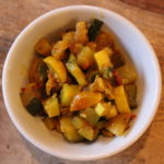 yellow squash and green zucchini cooked with tomatoes and indian spices