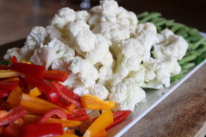 cauliflower, green beans, peppers